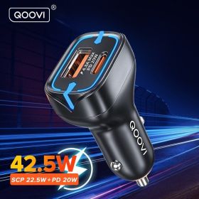 QOOVI 42.5W Car Charger PD Fast Charging For iPhone 14 Pro Quick Charge 3.0 Car Phone Charger For Xiaomi Samsung POCO