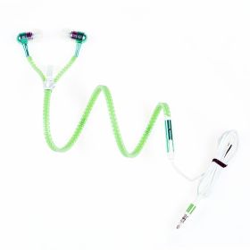 Trendy With Mic Metal Luminous Fluorescence Zipper Earphones (Color: Green)