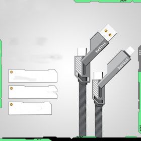 Four-in-one Fast Charge Data Cable Double-headed Tpyec Charging Cable (Color: Black)