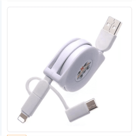 Three-in-one Telescopic Data Cable Multi-function Charging Suitable For USB Android TYP-C Mobile Phone (Color: White)