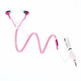 Trendy With Mic Metal Luminous Fluorescence Zipper Earphones (Color: Pink)