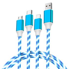 Multifunctional Three-in-one Streamer Data Cable USB Fast Charge (Option: Blue-Streamer 1 Drag 3 Lines-1pc)