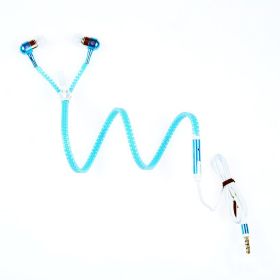 Trendy With Mic Metal Luminous Fluorescence Zipper Earphones (Color: Blue)