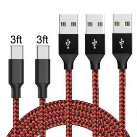 Mobile Phone USB Braided Nylon Charging Data Cable (Option: Black red-1M)