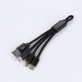 Keychain Three-in-one Data Cable Three-head Charging Cable (Color: Black)