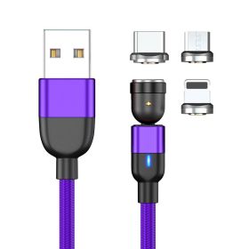 Magnetic Data Cable Threeinone 540-degree Rotation  Charging Cable Suitable (Option: 1m 3in1 Purple)
