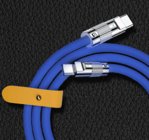 Metal Head Type-c Bold Charging Cable Liquid Silicone (Option: Blue-TypeC interface)
