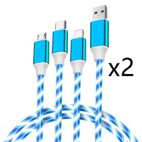 Multifunctional Three-in-one Streamer Data Cable USB Fast Charge (Option: Blue-Streamer 1 Drag 3 Lines-2pcs)
