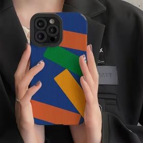 1pc Rainbow Building Blocks Style Phone Case For Apple iPhone Series (Color: Mixed Colour)