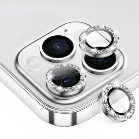 Shiny Glitter Camera Protector; Lens Protection For IPhone 14 13 12 11 Pro Max (Color: Diamond Silver)