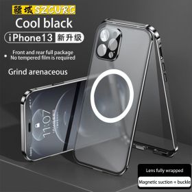 For iPhone 14 Pro max phone Case.iPhone 11 12 Mini 13 New 360Â° Full Protection Tempered Magnetic Adsorption Glass cover bag (Material: iPhone 13 Pro)
