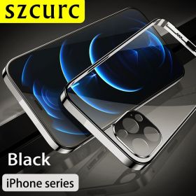For iPhone 14 Pro max phone Case.iPhone 11 12 Mini 13 New 360Â° Full Protection Tempered Magnetic Adsorption Glass cover bag (Material: iPhone 14 Plus)