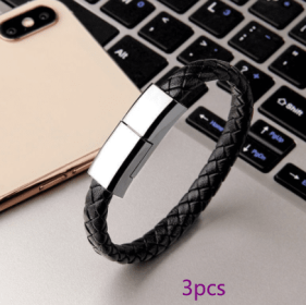 Bracelet Charger USB Charging Cable Data Charging Cord For IPhone14 13 Max USB C Cable For Phone Micro Cable (Color: Black 3pcs 22.5cm)