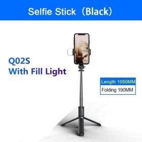 New Selfie Stick Bluetooth Wireless Remote Control Selfie With Fill Light Foldable Monopod Tripod for mobile Phone Holder (Color: Black With Light)