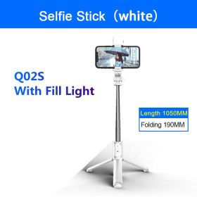 New Selfie Stick Bluetooth Wireless Remote Control Selfie With Fill Light Foldable Monopod Tripod for mobile Phone Holder (Color: White With Light)