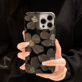 ins Oil painting flower r for iPhone13Promax Apple 12 phone case 11 Color painting 14 Black xs soft cover (colour: Bright black oil painting flowers)