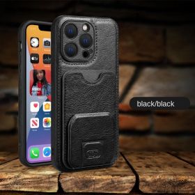 Cross border iphone 14pro mobile phone shell Apple 13 stand mobile phone case Business card convenient for carrying (colour: black)