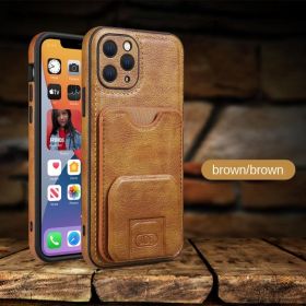 Cross border iphone 14pro mobile phone shell Apple 13 stand mobile phone case Business card convenient for carrying (colour: brown)