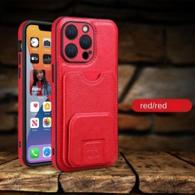 Cross border iphone 14pro mobile phone shell Apple 13 stand mobile phone case Business card convenient for carrying (colour: red)