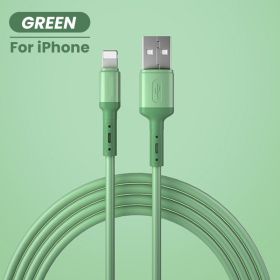 USB Cable For iPhone 14 13 12 11 Pro Max XR XS 8 7 6s 5s Fast Data Charging Charger USB Wire Cord Liquid Silicone Cable 1/1.5/2M (Color: GREEN FOR iPhone)