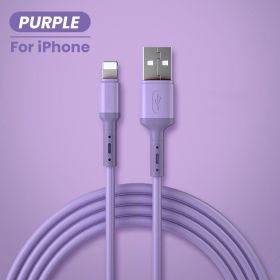 USB Cable For iPhone 14 13 12 11 Pro Max XR XS 8 7 6s 5s Fast Data Charging Charger USB Wire Cord Liquid Silicone Cable 1/1.5/2M (Color: PURPLE FOR iPhone)
