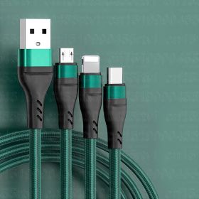 6A 3 in 1 SuperCharging Cable Micro USB Type-C Fast Charger Micro USB Type-C Data Cable For iPhone 14 13 Samsung Xiaomi Huawei (Color: Green)
