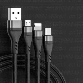 6A 3 in 1 SuperCharging Cable Micro USB Type-C Fast Charger Micro USB Type-C Data Cable For iPhone 14 13 Samsung Xiaomi Huawei (Color: Black)
