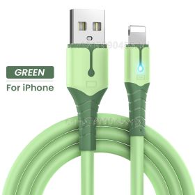 Quick Charge USB Cable For iPhone 14 13 12 11 Pro Max XS 6s 7 8 Plus Origin Mobile Phone Charger Cord Data Charger Wire 1/1.5/2M (Color: Green With Light)