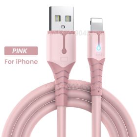 Quick Charge USB Cable For iPhone 14 13 12 11 Pro Max XS 6s 7 8 Plus Origin Mobile Phone Charger Cord Data Charger Wire 1/1.5/2M (Color: Pink With Light)