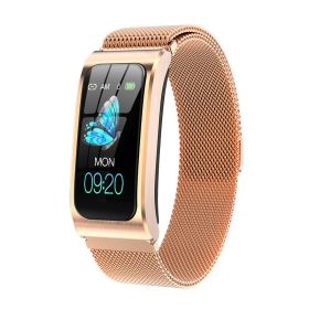 Cross border special AK12 smart bracelet step heart rate message alert smart watch sports watch (colour: Gold steel strip)