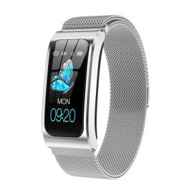 Cross border special AK12 smart bracelet step heart rate message alert smart watch sports watch (colour: Silver steel strip)