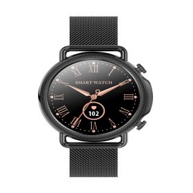 V25 women's smart watch full circle full touch temperature monitoring custom push dial (colour: Black steel)