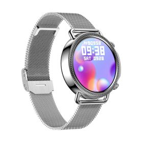 V25 women's smart watch full circle full touch temperature monitoring custom push dial (colour: Silver steel)
