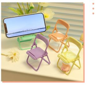 Cute Little Chair Mobile Phone Holder Foldable Desktop Shelf (Color: Yellow)