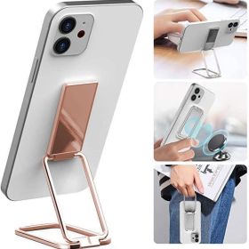 Foldable Mobile Phone Holder Ring Buckle Retractable Desktop CellPhone Stand Car Magnetic Bracket Office Accessories (Color: A Rose Gold)