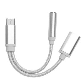 USB Type C to 3.5mm Aux Audio Charging Adapter Braided TPE Metal Shell (Color: Silver)