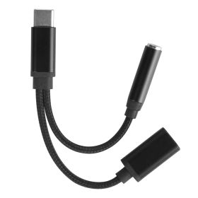 USB Type C to 3.5mm Aux Audio Charging Adapter Braided TPE Metal Shell (Color: Black)