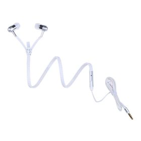 Trendy With Mic Metal Luminous Fluorescence Zipper Earphones (Color: White)