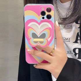 Color Butterfly Stand Silicone Phone Case (Option: Light pink phone case-IPhone14Pro max)